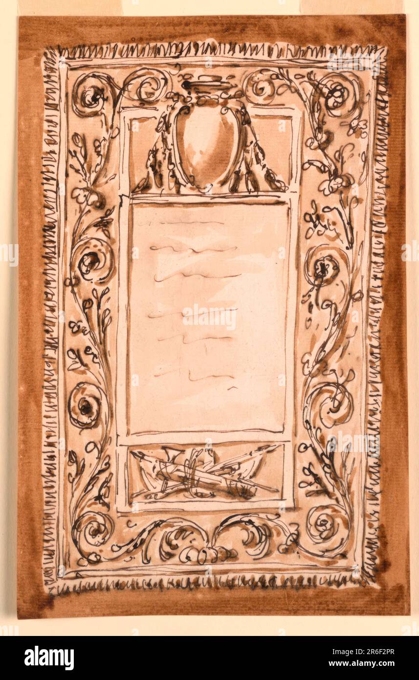Rahmen. Stift und braune Tinte, Bürste und braune Wäsche auf weißem, liegendem Papier. Datum: 1746-1809. Museum: Cooper Hewitt, Smithsonian Design Museum. Stockfoto