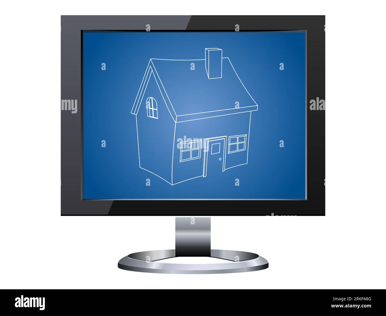 Vorderansicht eines Monitors mit Blueprint-Vektordarstellung Stock Vektor