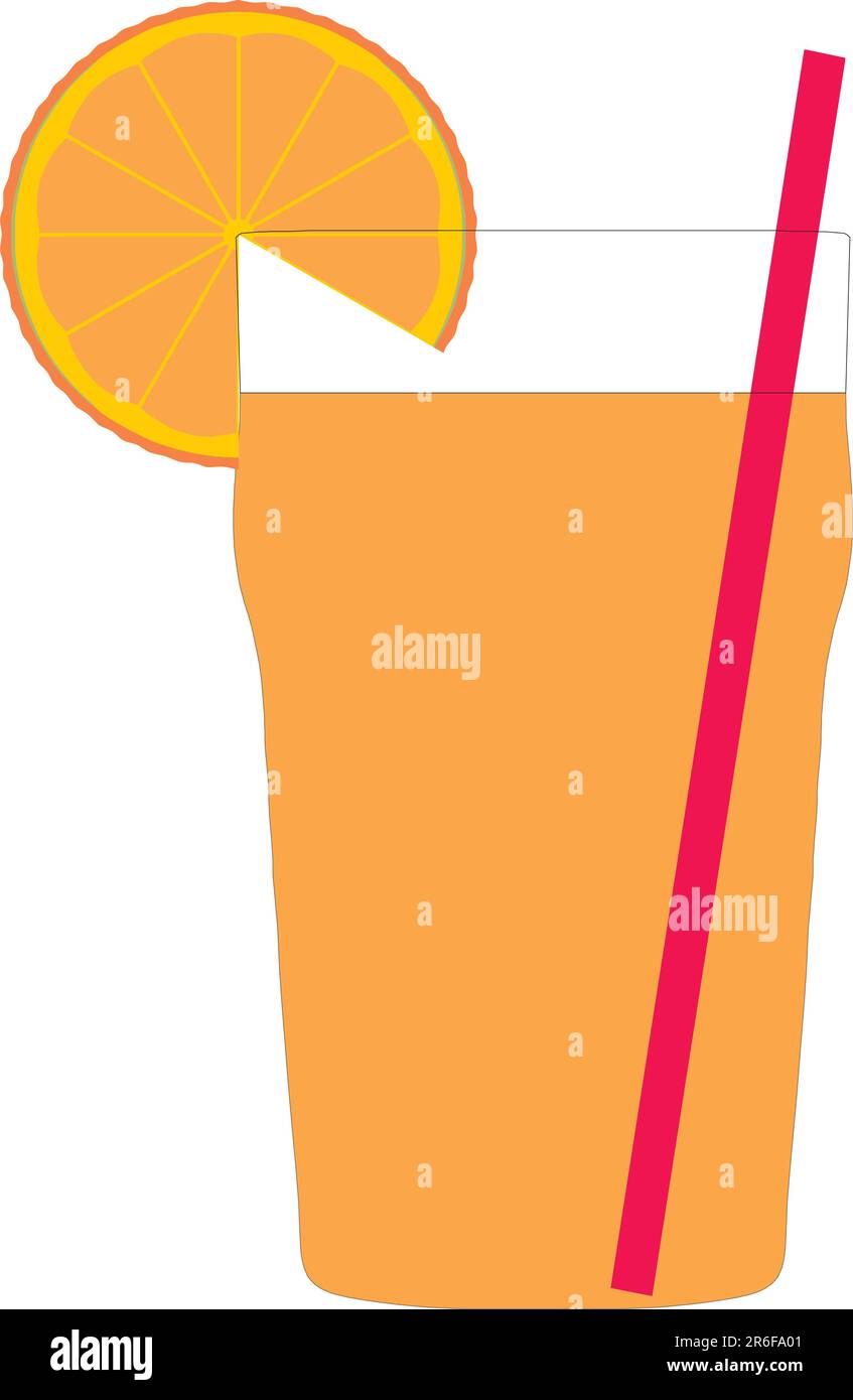 Glas mit einer Orangenscheibe und Strohhalm cocktail Stock Vektor