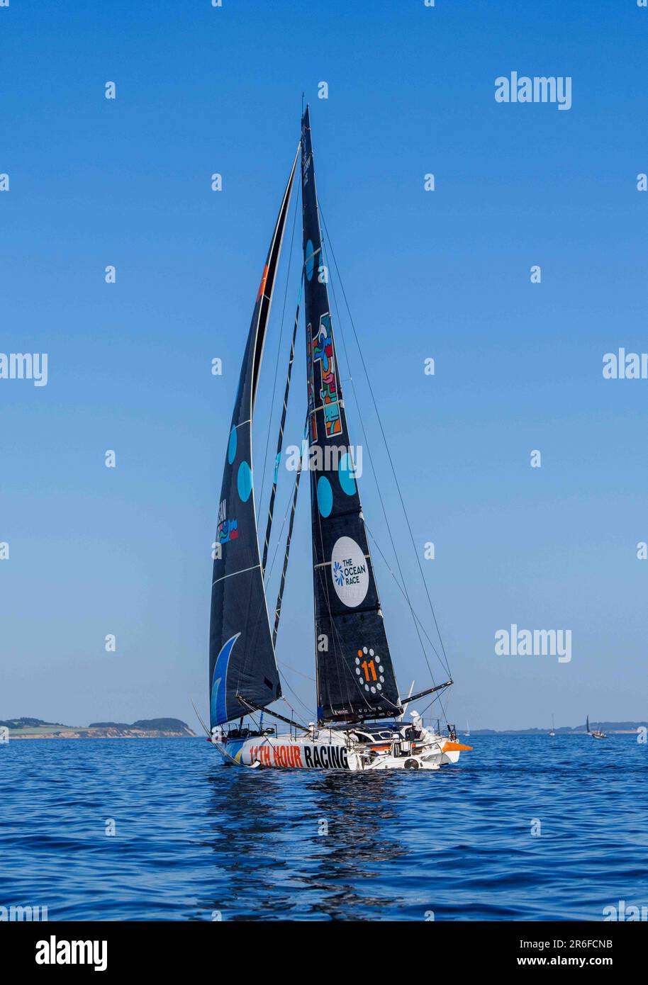 Aarhus Harbour, Aarhus, Dänemark. 08. Juni 2023. Imoca-Klasse. Während des Ocean Race: Leg 6 beginnt von Aarhus nach Den Haag über Kiel. Im Hafen von Aarhus, Aarhus, Dänemark. Kim Price/CSM/Alamy Live News Stockfoto