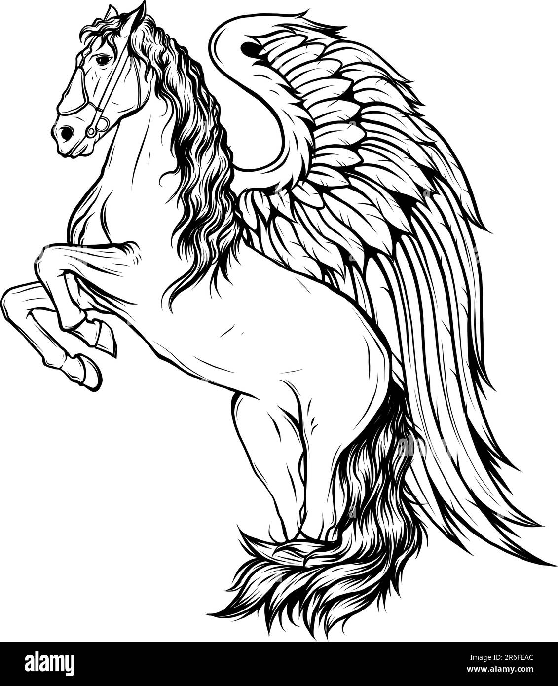 Monochrom pegasus Vektordarstellung – in Schwarz-Weiß geflügeltes Pferd Stock Vektor