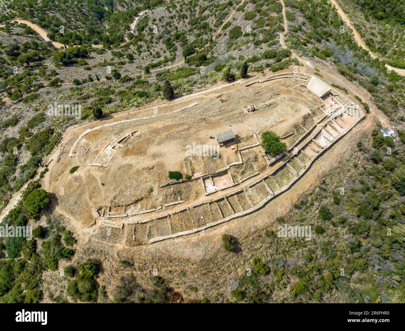 Puig Castellar Iberian Siedlung im Parc de la Serralada de Marina, im oberen Teil von Turo del Pollo, Provinz Santa Coloma de Gramanet Stockfoto