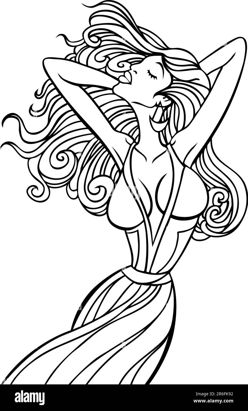 Cartoon Mädchen mit wehenden Haaren isoliert auf einem weißen Hintergrund. Stock Vektor