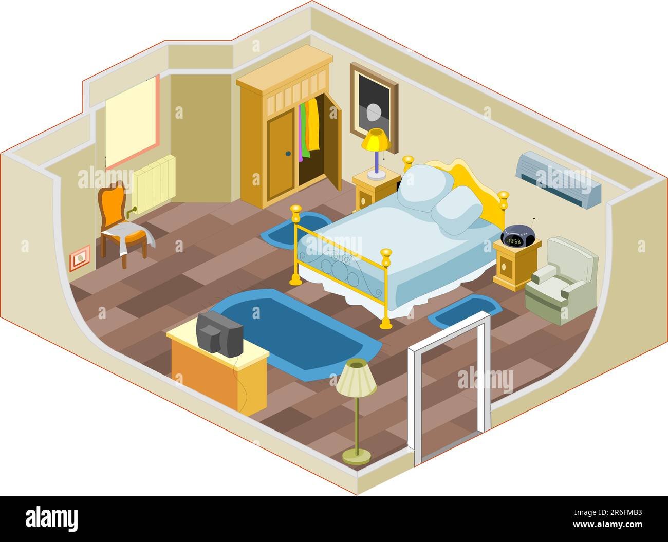 Möbel und Gegenstände, die in der Regel in einem Schlafzimmer verwendet werden Stock Vektor