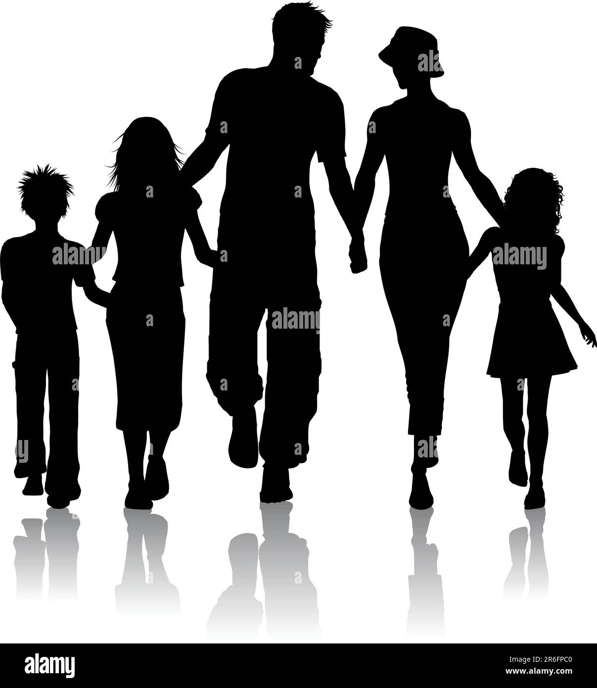 Silhouette einer Familie gemeinsam gehen Stock Vektor