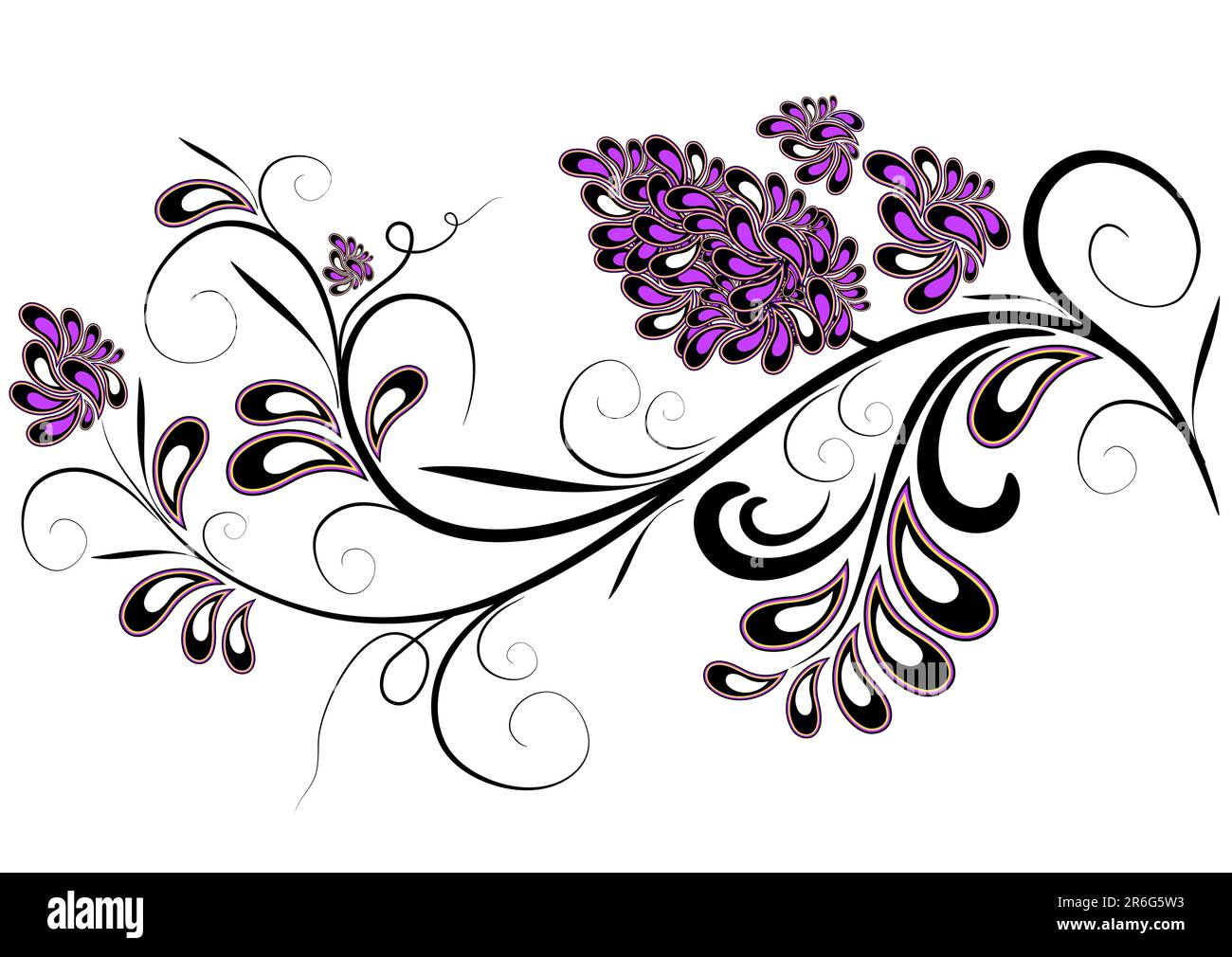 Dekorativer Ast mit lilafarbenen Blüten auf weiß isoliert (Vektor) Stock Vektor