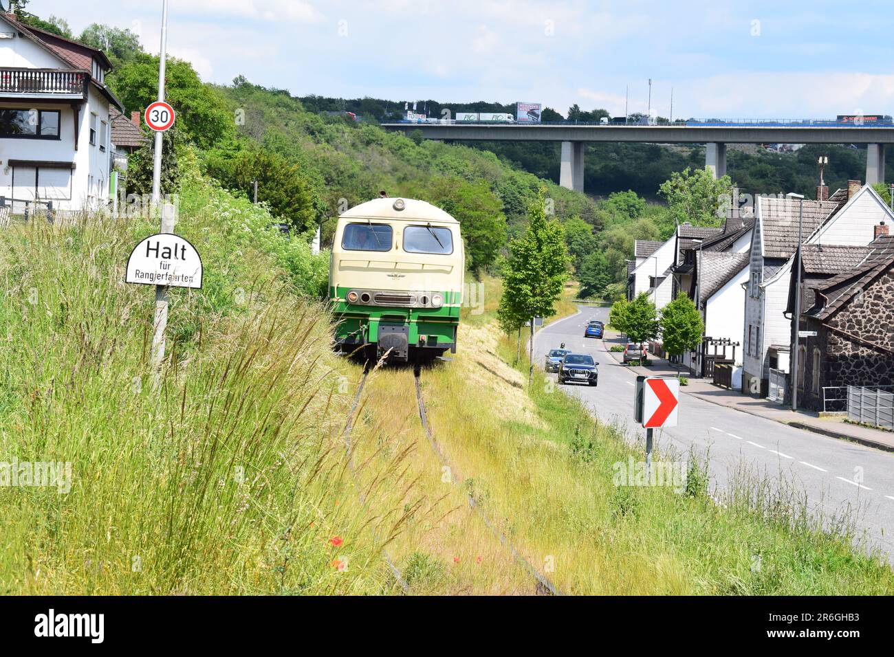 Vintage Train Vulkanexpress an einem normalen Wochentag Stockfoto