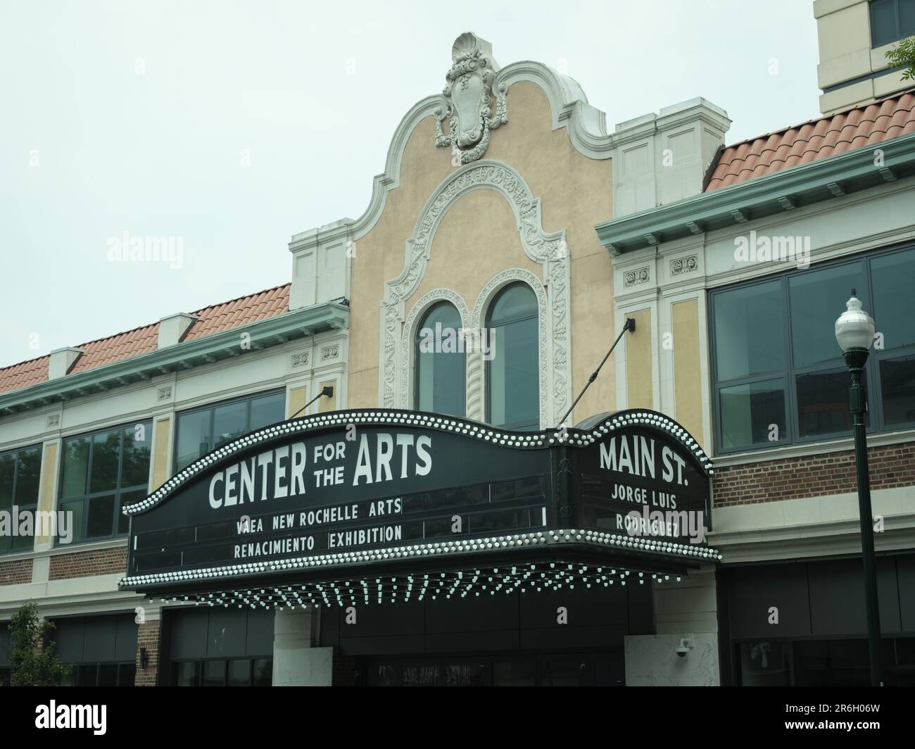 New Rochelle Center for the Arts Vintage-Schild, New Rochelle, New York Stockfoto