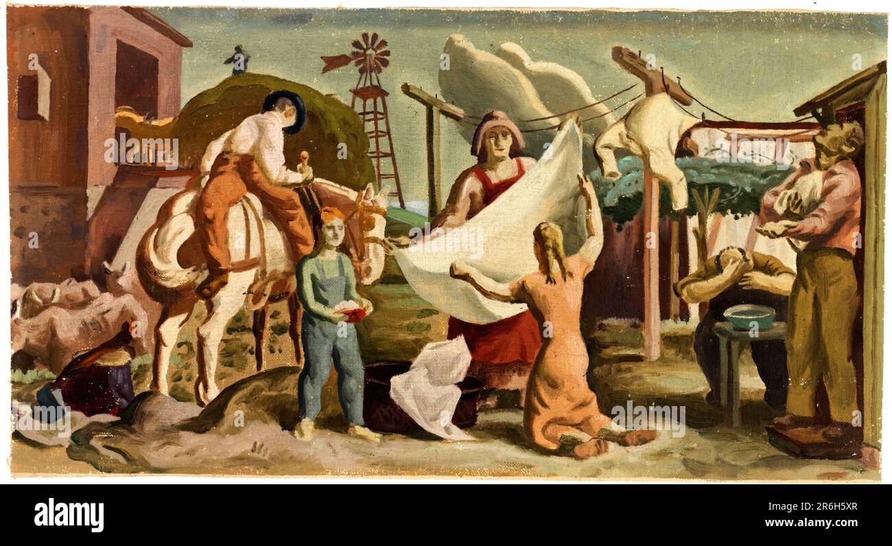 Farm Life (Wandstudie?). Datum: Ca. 1933-1943. Öl auf Segeltuch. Museum: Smithsonian American Art Museum. Stockfoto