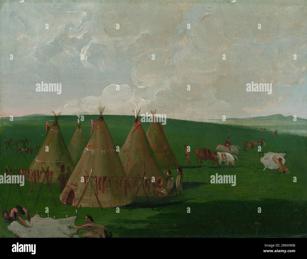 Sioux, das auf dem Upper Missouri liegt, frisiert Büffelfleisch und Bademäntel. Öl auf Segeltuch. Datum: 1832. Museum: Smithsonian American Art Museum. Stockfoto