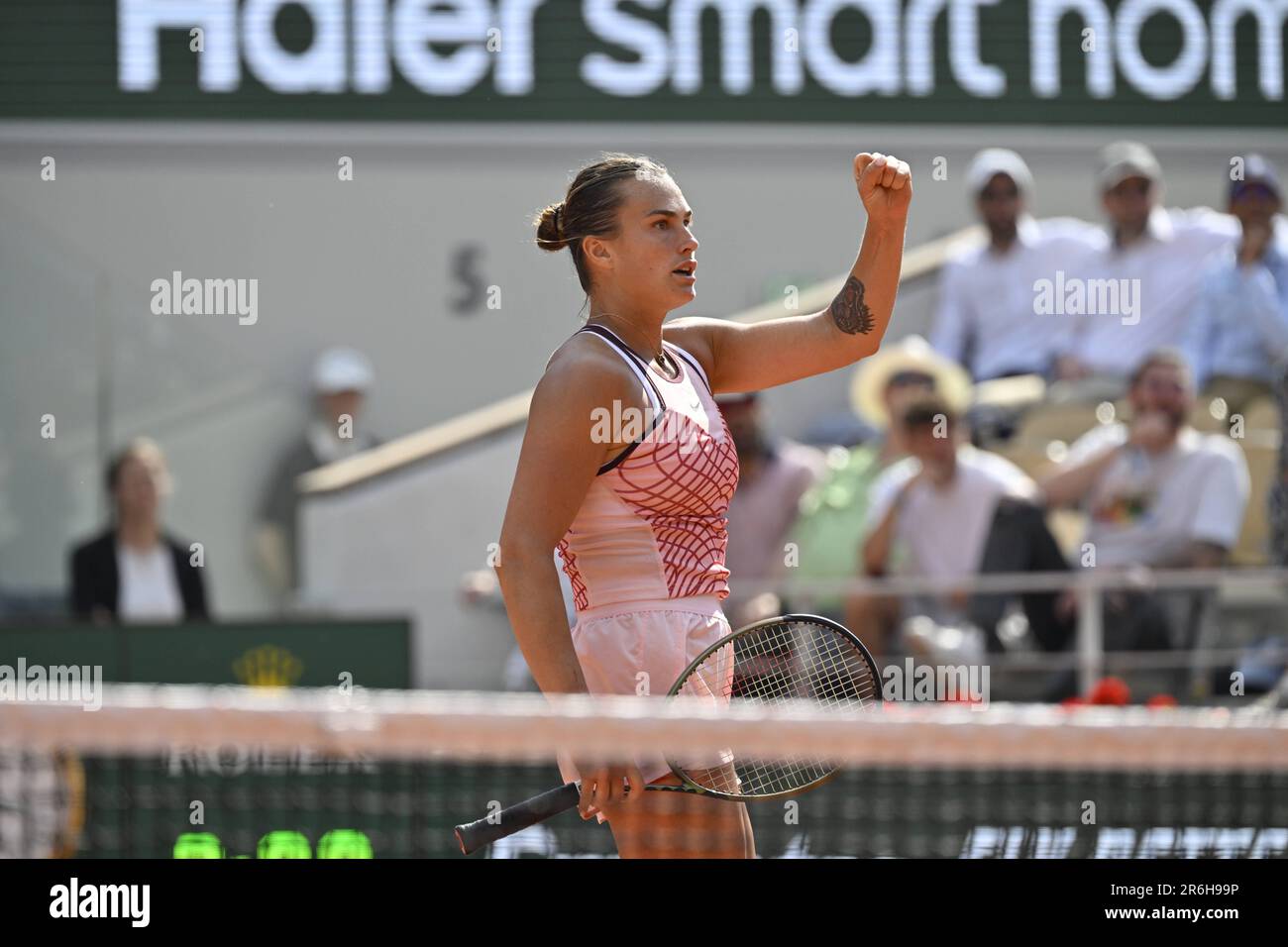 Paris, Frankreich. 09. Juni 2023. 8. Juni 2023: Roland Garros, Paris, Frankreich. Frauen Singles Halbfinale, Karolina Muchova gegen Aryna Sabalenka: Aryna Sabalenka Credit: Action Plus Sports Images/Alamy Live News Stockfoto