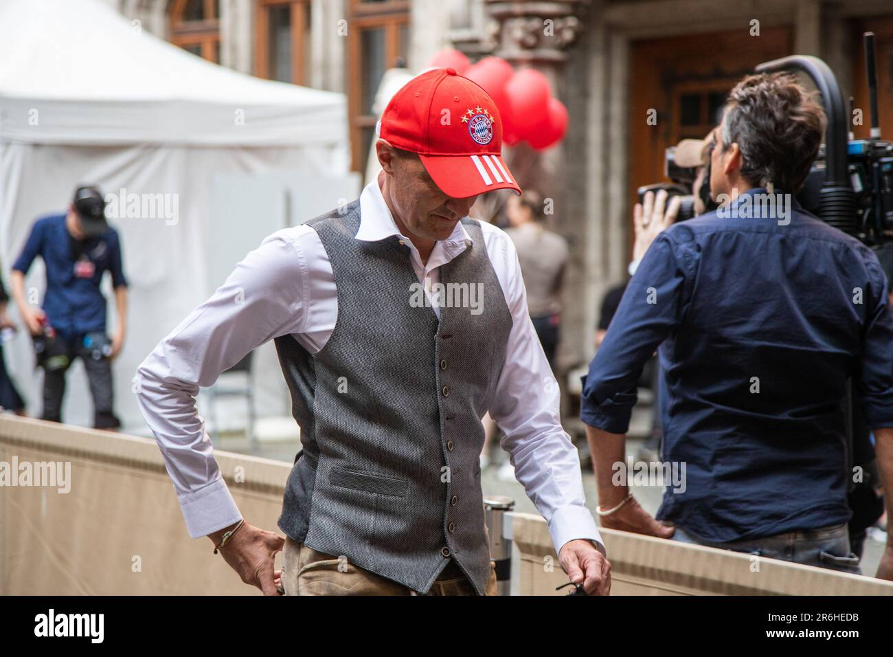 FC Bayern Frauen bei der Meisterfeier der FC Bayern Herren und FC Bayern Damen am 28.5.2023 in München. -- FC Bayern Women bei der Bundesliga Championship Celebration am 28. Mai 2023 in München. (Foto: Alexander Pohl/Sipa USA) Stockfoto