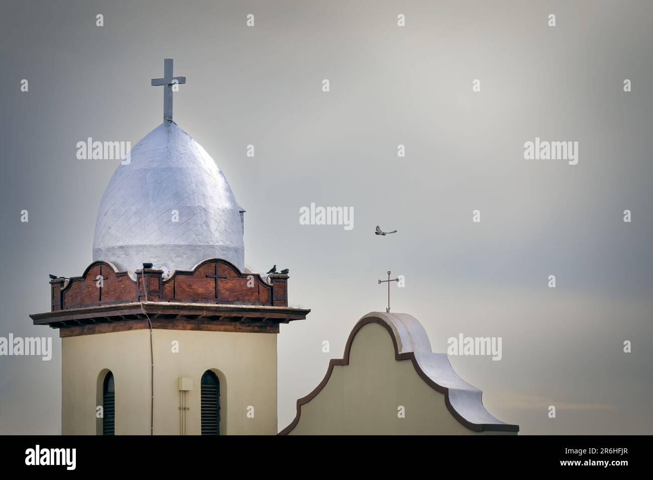 Die Kuppel der Ysleta Mission, die älteste durchgehend betriebene Gemeinde in Texas, in El Paso. Stockfoto