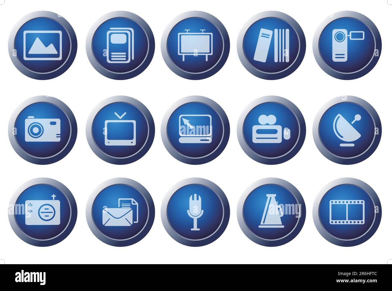 Medien- und Veröffentlichungssymbole auf weißem Hintergrund Stock Vektor