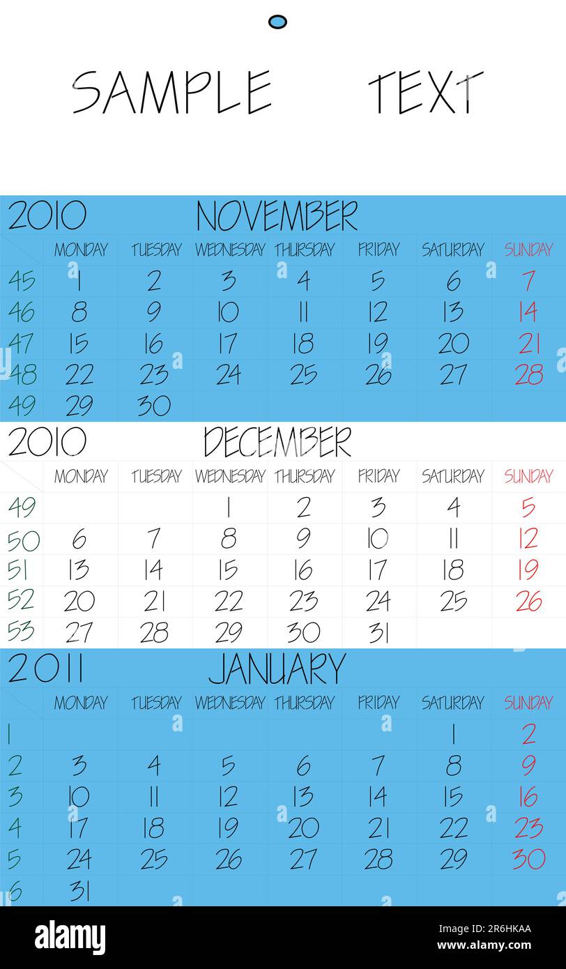 englischer Kalender 2010. dezember, abstrakte Vektorgrafik Illustration Stock Vektor