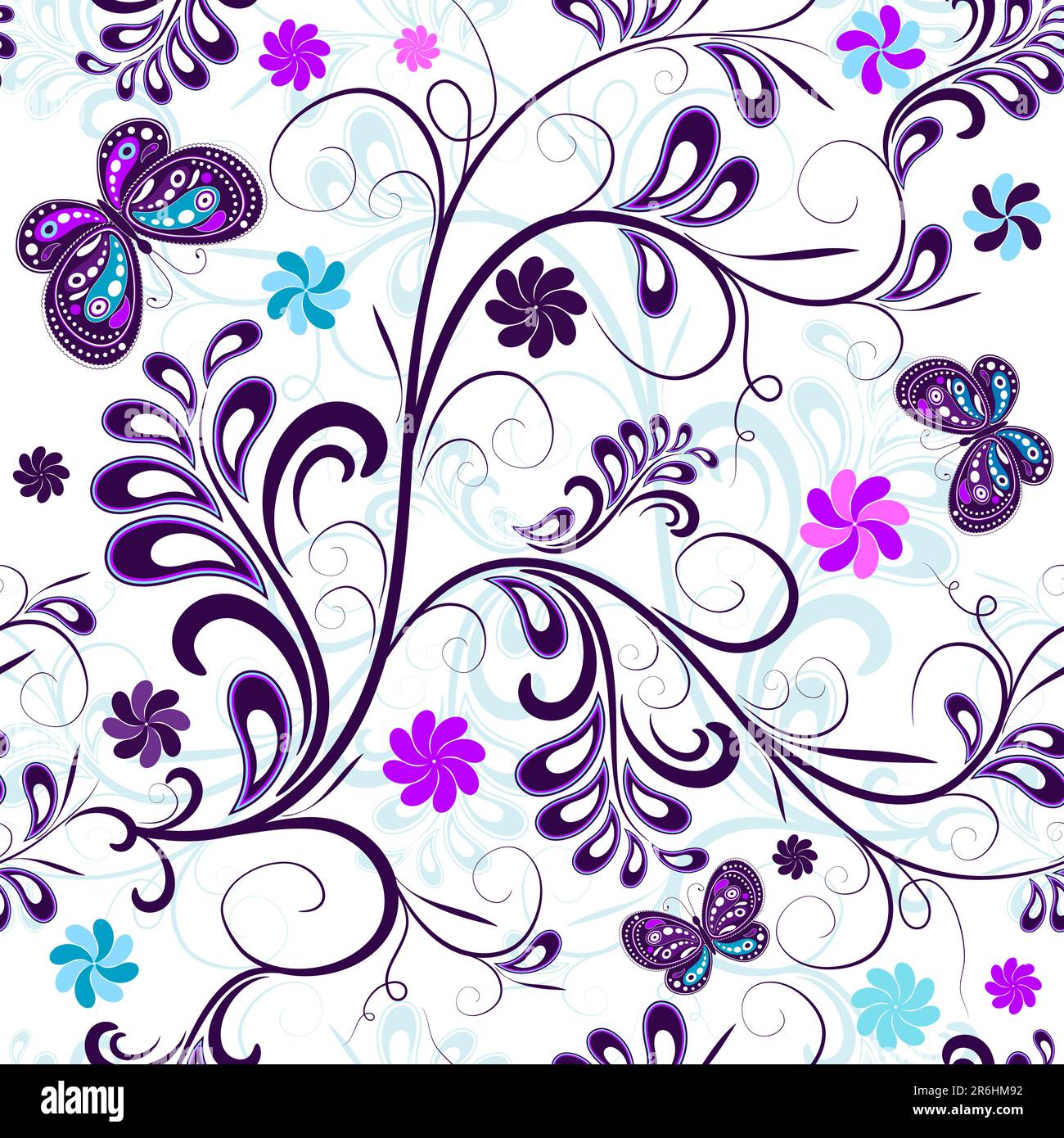Nahtloses Blumenmuster mit Schmetterlingen und Blumen (Vektor) Stock Vektor