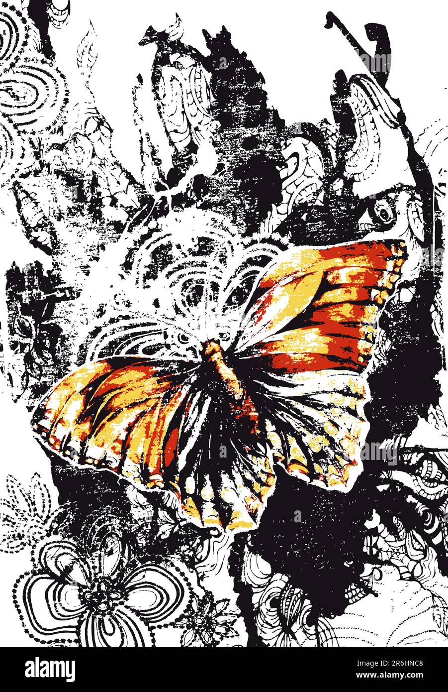 Schmetterling mit flores Hintergrund Stock Vektor