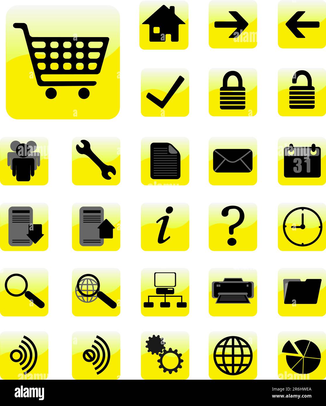 Gelbe Website und Internetsymbol auf weißem Hintergrund Stock Vektor