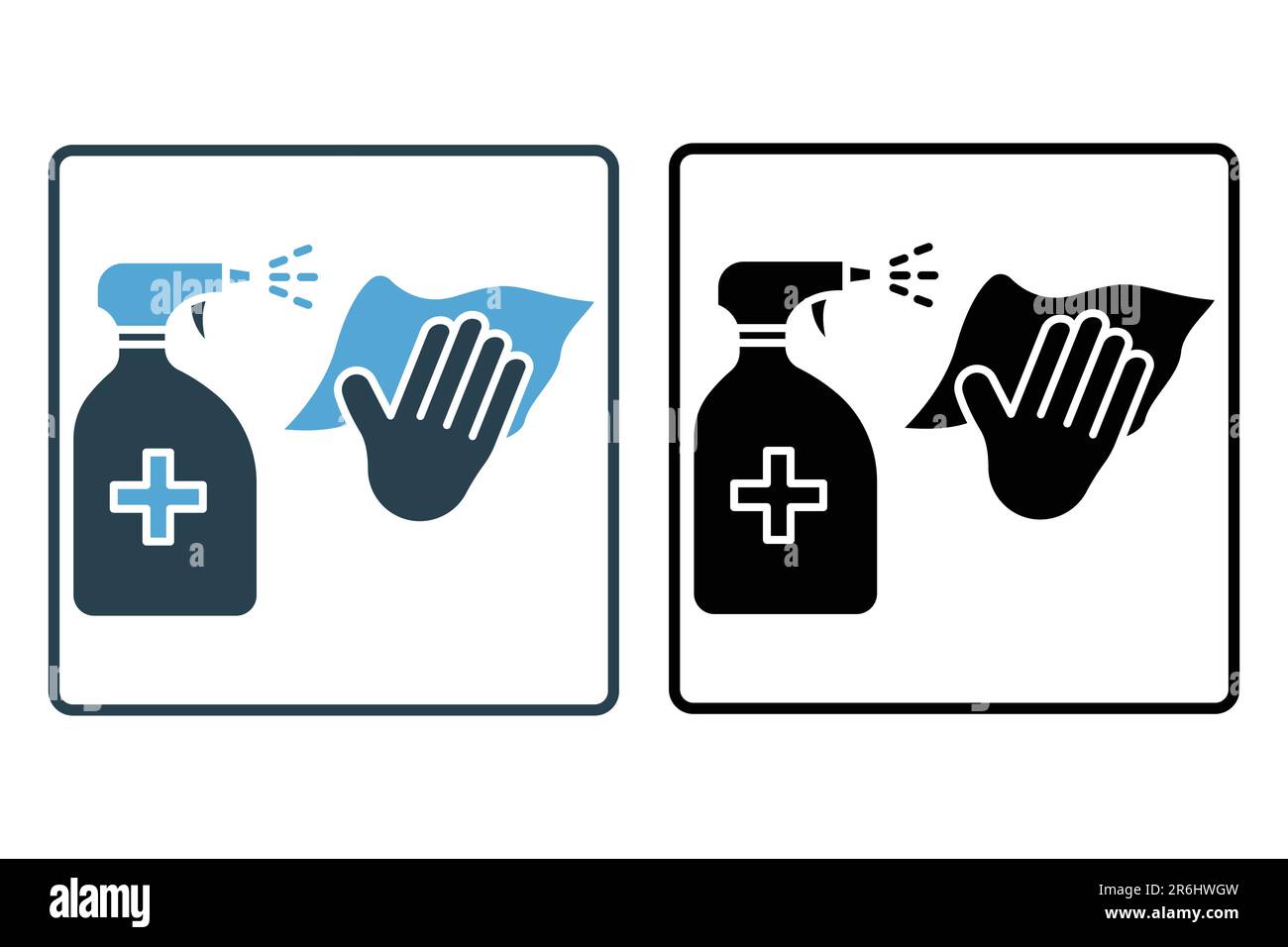 Antiseptische Sprühflasche. Element antibakteriell desinfizieren Oberflächen, Nassreinigung. Symbol für Desinfektionsmittel, Antiseptikum. Liniendesign. Si Stock Vektor