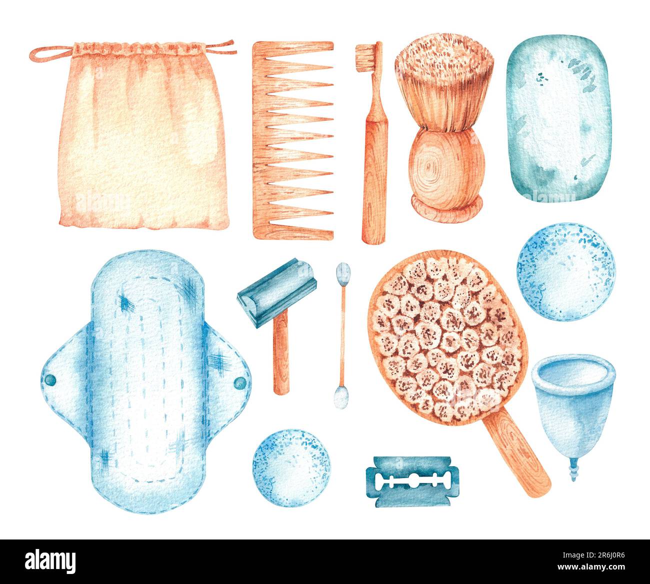 Set mit umweltfreundlichen Earth Day Illustrationen. Eco-Produkte Aquarell-Set für Grafik- und Webdesign, Geschäftspräsentationen, Marketing und gedruckte Matte Stockfoto