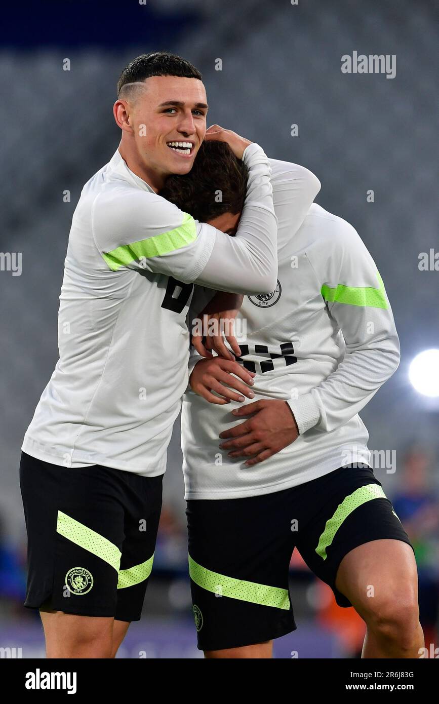 Istanbul, Türkei. 09. Juni 2023. Julian Alvarez (19) und Phil Foden (47) aus Manchester City wurden während eines letzten Trainings vor dem Finale der UEFA Champions League zwischen Manchester City und Inter im Atatürk-Stadion in Istanbul gesehen. (Foto: Gonzales Photo/Alamy Live News Stockfoto