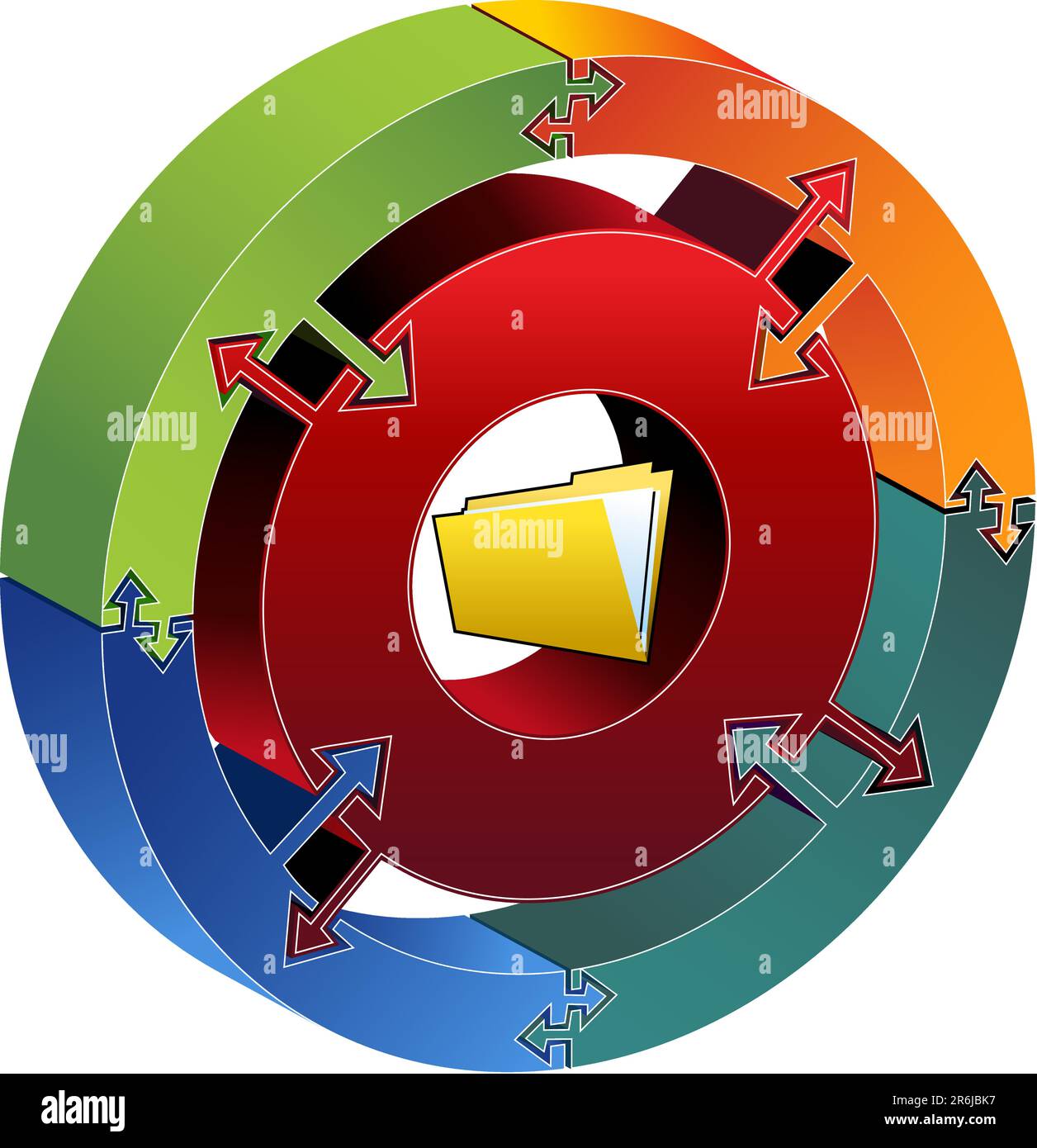 3D Kreis Prozessdiagramm mit rotierenden Pfeilen. Stock Vektor
