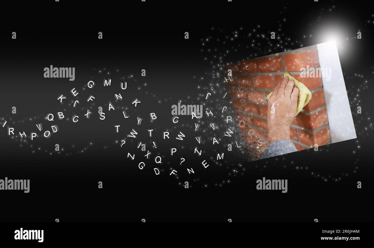 Text-zu-Bild-Konzept, Text-zu-Bild durch generativen KI-Chat-bot. Sprachmodelltechnologie künstliche Intelligenz. Viele Alphabete, oder Texte, sind Turne Stockfoto