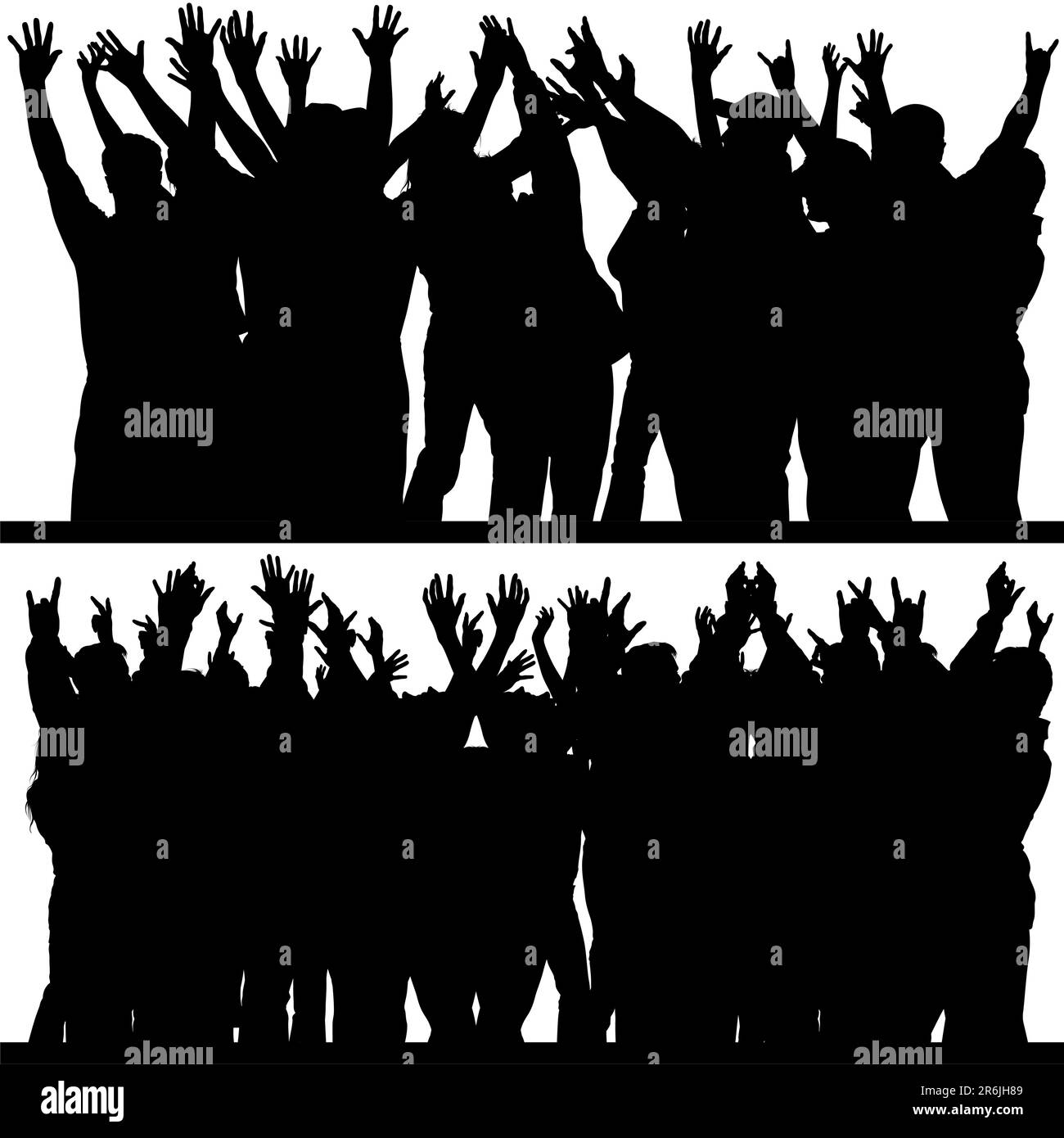 Hands-up-Silhouetten 4 – detailreiche Schwarzweiß-Illustrationen für Personen Stock Vektor