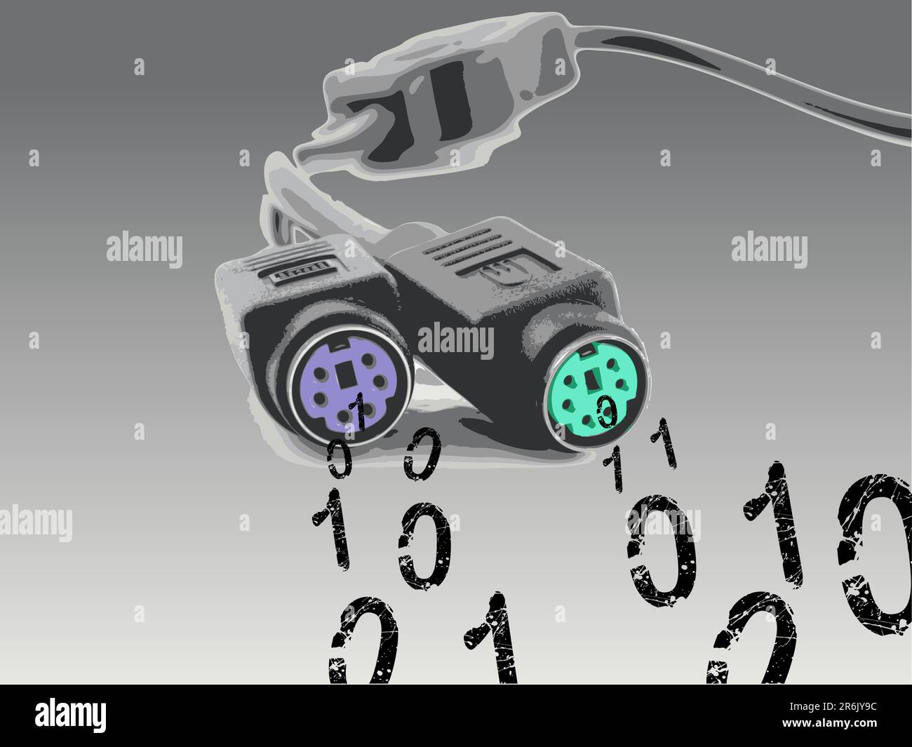 Computerkabel spuckt Binärzahlen aus (Vektorabbildung) Stock Vektor