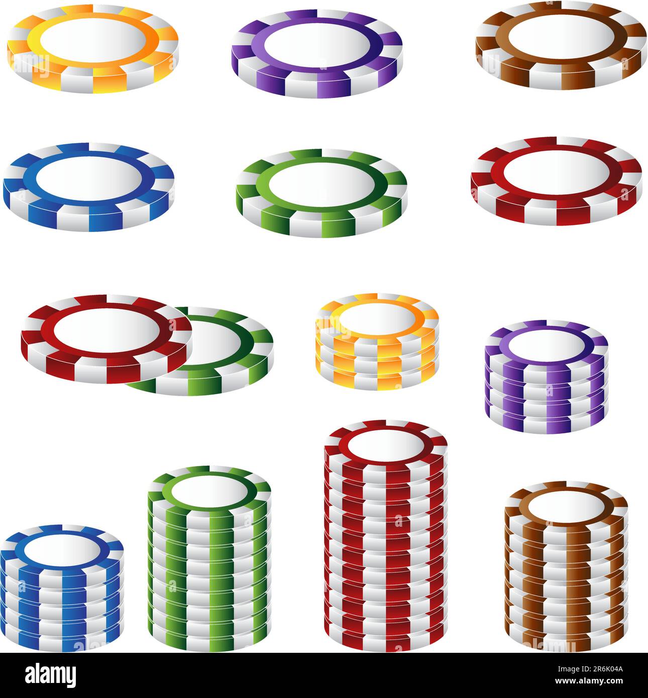 Ein 3D Bild eines Poker-Chip-Sets. Stock Vektor