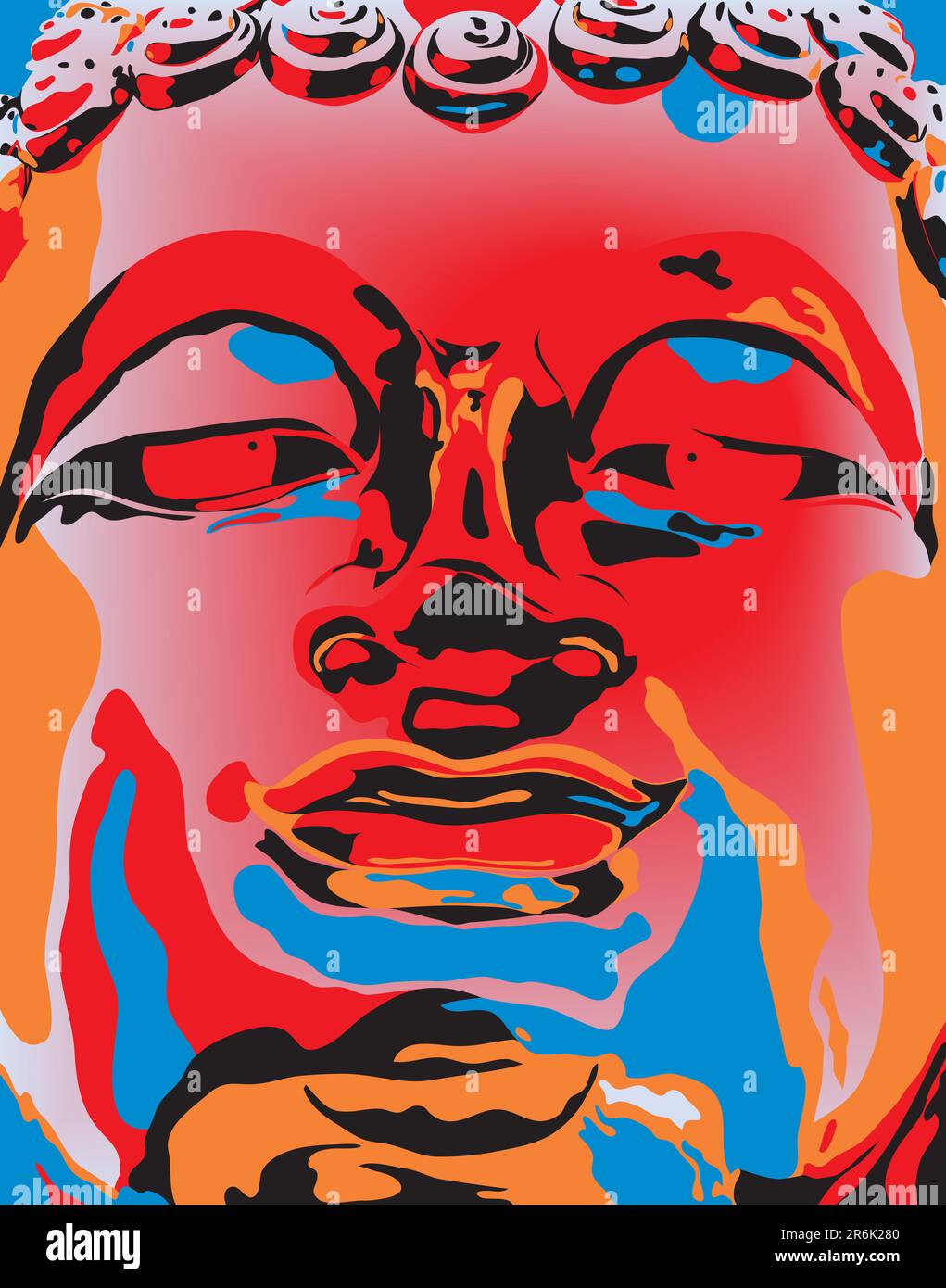 Editierbare Vektor-Illustration des Gesichts eine Buddha-Statue in Popart Farbstil Stock Vektor