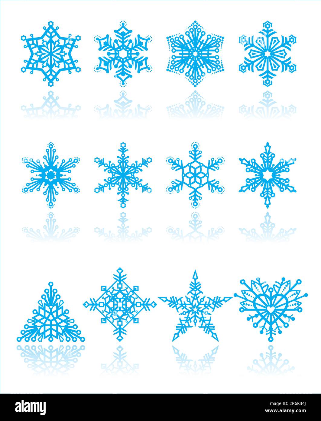 weihnachten Schneeflocken / Vektor / Hintergrund. Die traditionelle und einzigartige Form von Schneeflocken: Dreieck, Rhombus, Stern und Herzform Stock Vektor