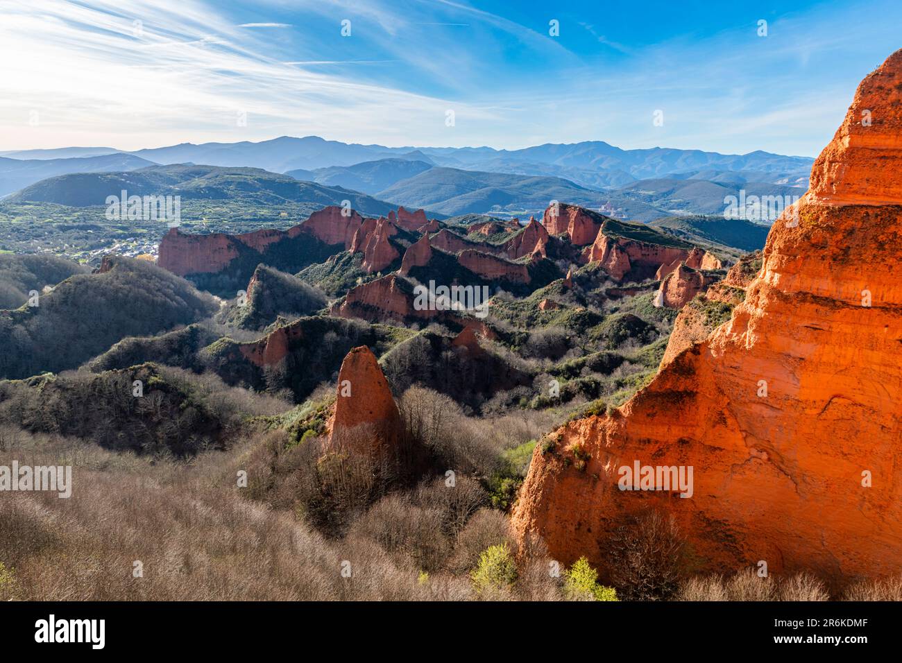 Aus der Vogelperspektive: Las Medulas alte römische Goldmine, UNESCO-Weltkulturerbe, Kastilien und Leon, Nordspanien, Europa Stockfoto