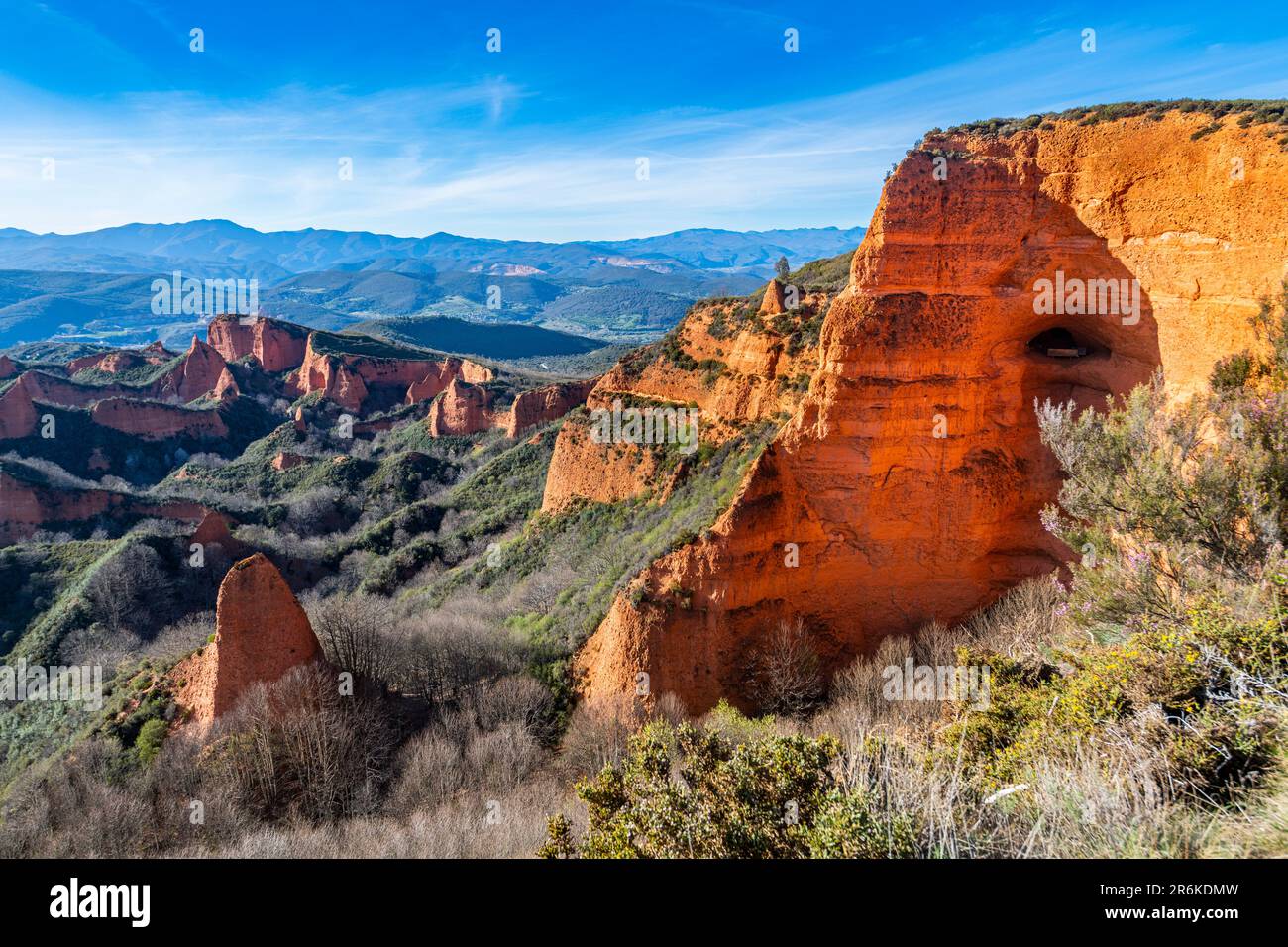Aus der Vogelperspektive: Las Medulas alte römische Goldmine, UNESCO-Weltkulturerbe, Kastilien und Leon, Nordspanien, Europa Stockfoto