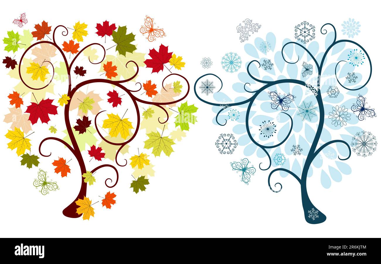 Abstrakte Herbst- und Winterbäume auf weißem Hintergrund für Design (Vektor) Stock Vektor