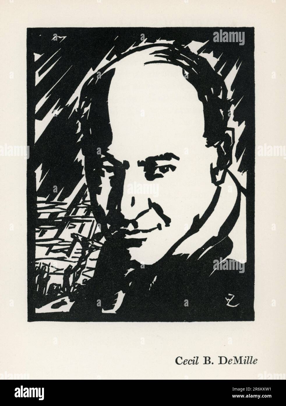 Bild des Filmregisseurs/Produzenten CECIL B. DeMille von DOUG und MARY und ANDEREN ein Buch von ALLENE TALMEY mit Holzschnitzereien von BERTRAND ZADIG, veröffentlicht von Macy-Masius, New York, 1927 Stockfoto