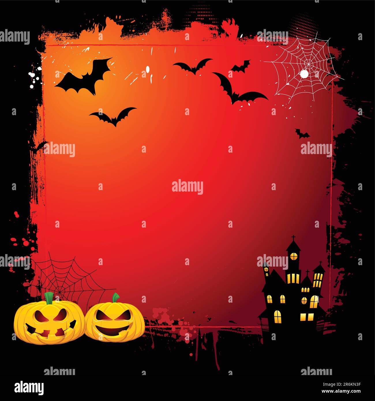 Grunge-Halloween-Hintergrund mit gruseligen Kürbisse und Spukhaus Stock Vektor