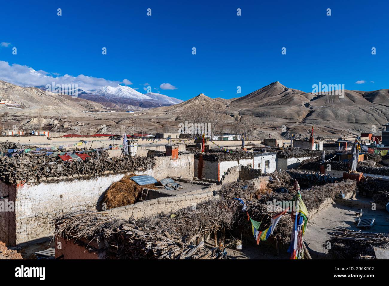 Blick auf das befestigte historische Zentrum, Lo Manthang, das Königreich Mustang, den Himalaya, Nepal, Asien Stockfoto