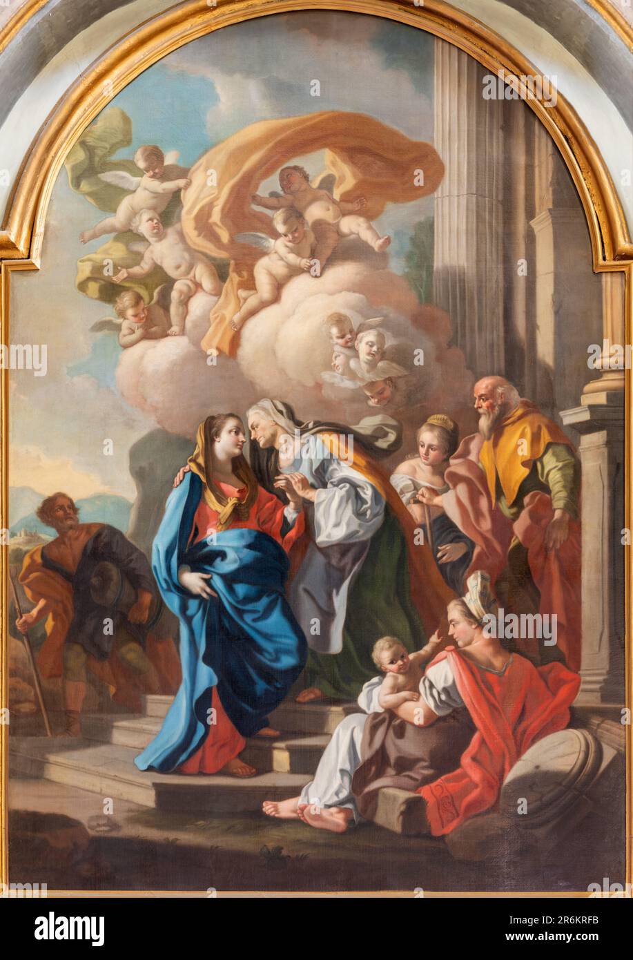 NEAPEL, ITALIEN - 23. APRIL 2023: Das Gemälde des Besuchs in der Kirche Chiesa di San Nicola alla Carita von Francesco de Mura aus dem Jahr 18. Cent. Stockfoto
