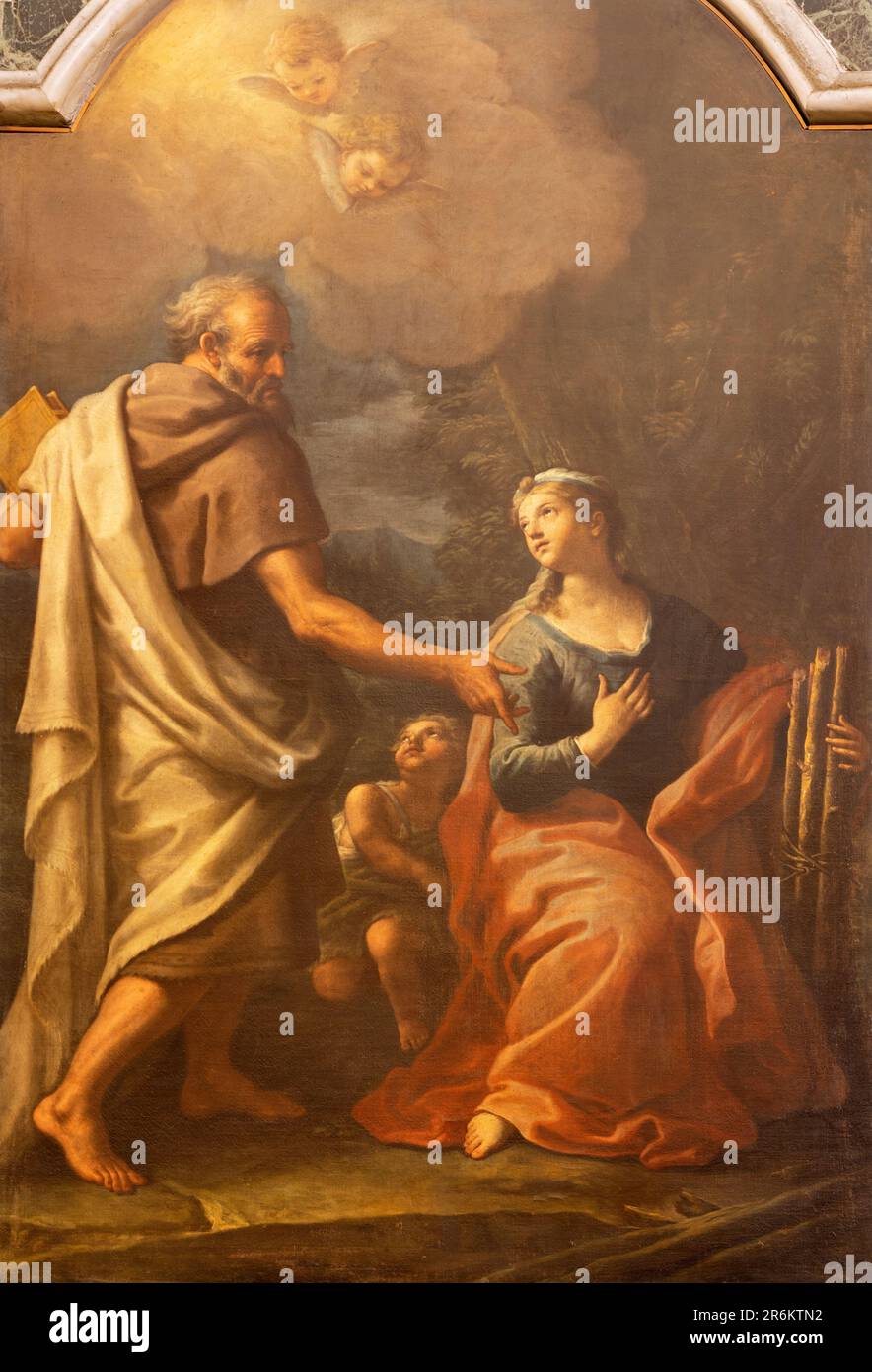 Neapel - Gemälde zur Erziehung des Sohnes der Witwe der Kirche Zarephath Basilika santuario di Santa Maria del Carmine Maggiore Stockfoto