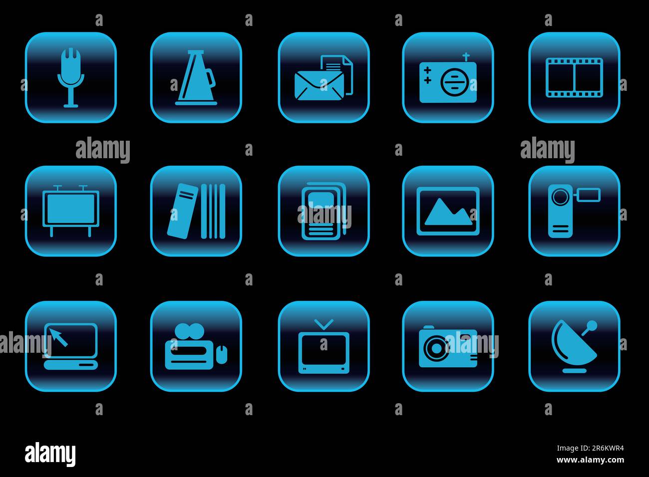 Symbole für Medien und Veröffentlichung, blaue Serie Stock Vektor