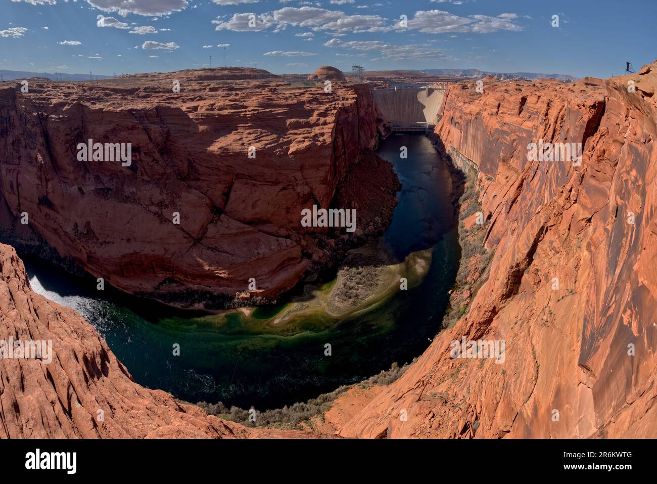 Blick auf den Glen Canyon Dam vom Hauptaussichtspunkt südlich von Dam, Page, Arizona, Vereinigte Staaten von Amerika, Nordamerika Stockfoto