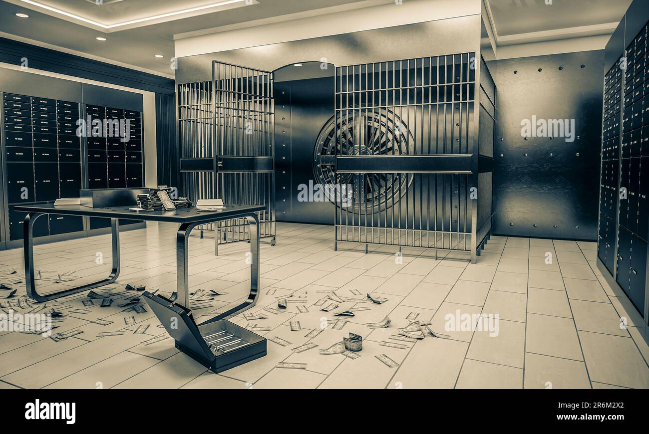 der Tresor der bank wurde von innen nach außen überfallen, Abbildung 3D Stockfotografie