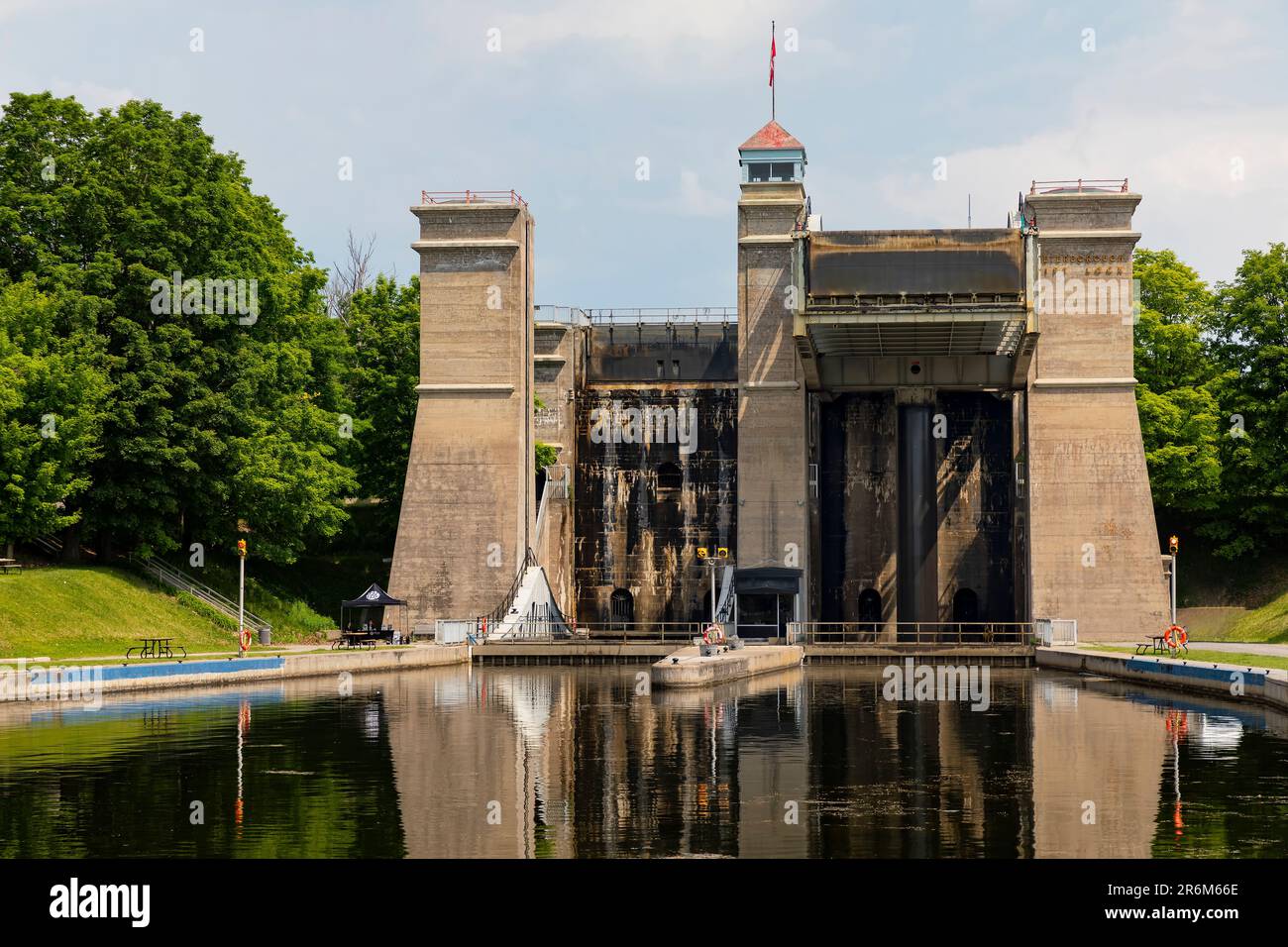 Peterborough Ontario Kanada. Hydraulische Peterborough Lift Lock Trent-Severn Waterway Stockfoto