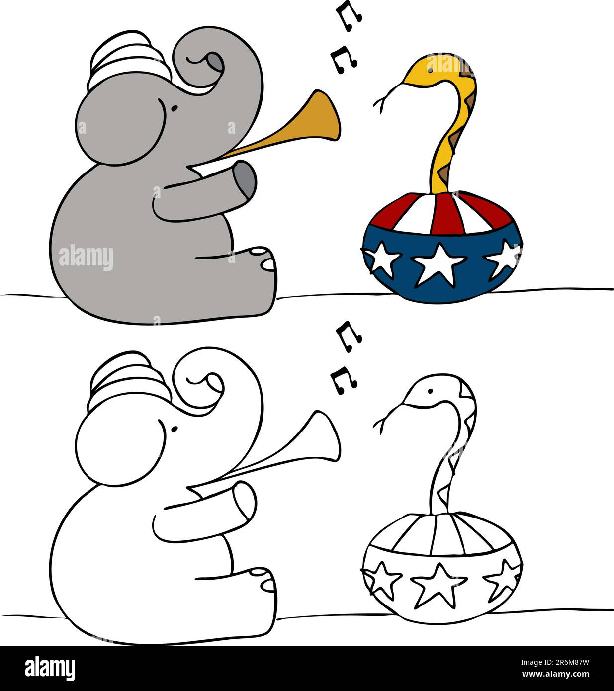 Ein politisches Bild von einem Elefanten Schlangenbeschwörer. Stock Vektor
