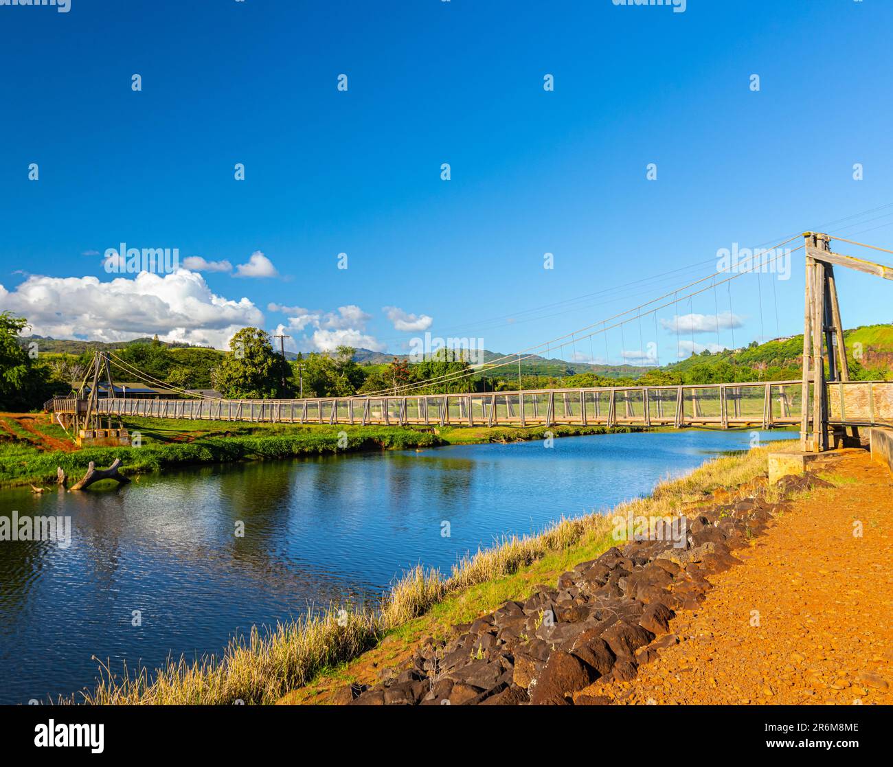 Historische Hanapepe Swinging Bridge, Hanapepe, Kauai, Hawaii, USA Stockfoto