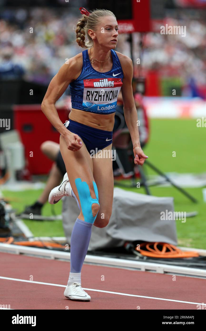 Anna RYZHYKOVA (Ukraine) nimmt am Frauen-Hürdenfinale 400m bei der 2019 Teil, IAAF Diamond League, Jubiläumsspiele, Queen Elizabeth Olympic Park, Stratford, London, Großbritannien. Stockfoto