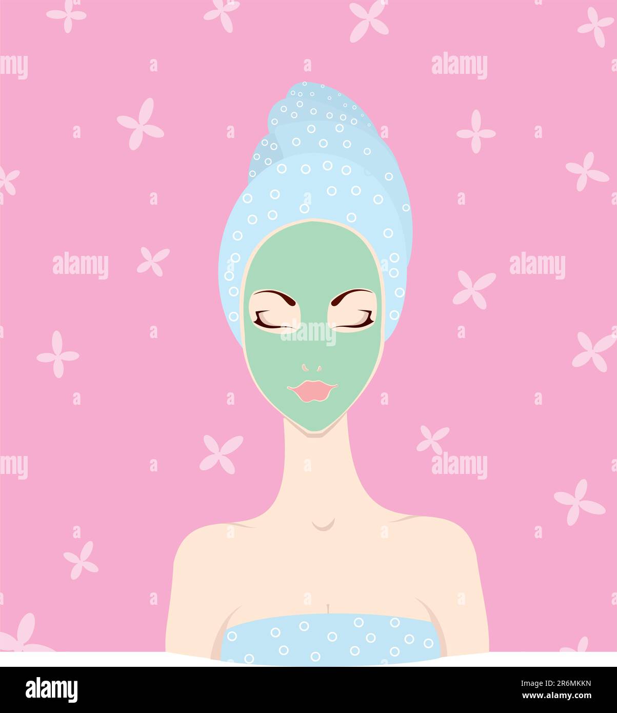 Abbildung eines Mädchens, das eine Hautpflegemaske trägt Stock Vektor