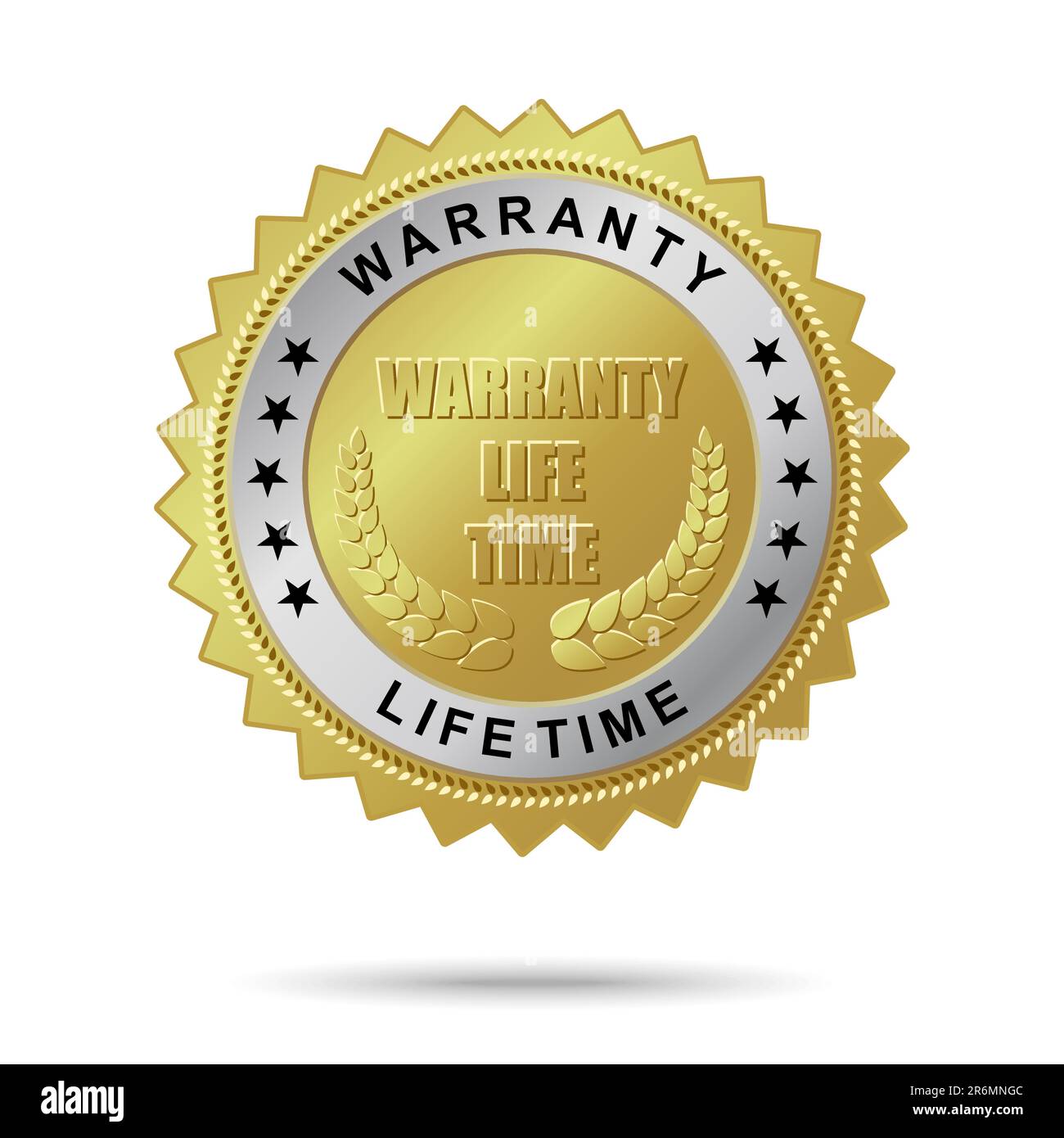 Goldenes Vector-Logo mit dem Namen „Warranty life time golden Label“ für Ihre geschäftlichen Kunstwerke. Stock Vektor