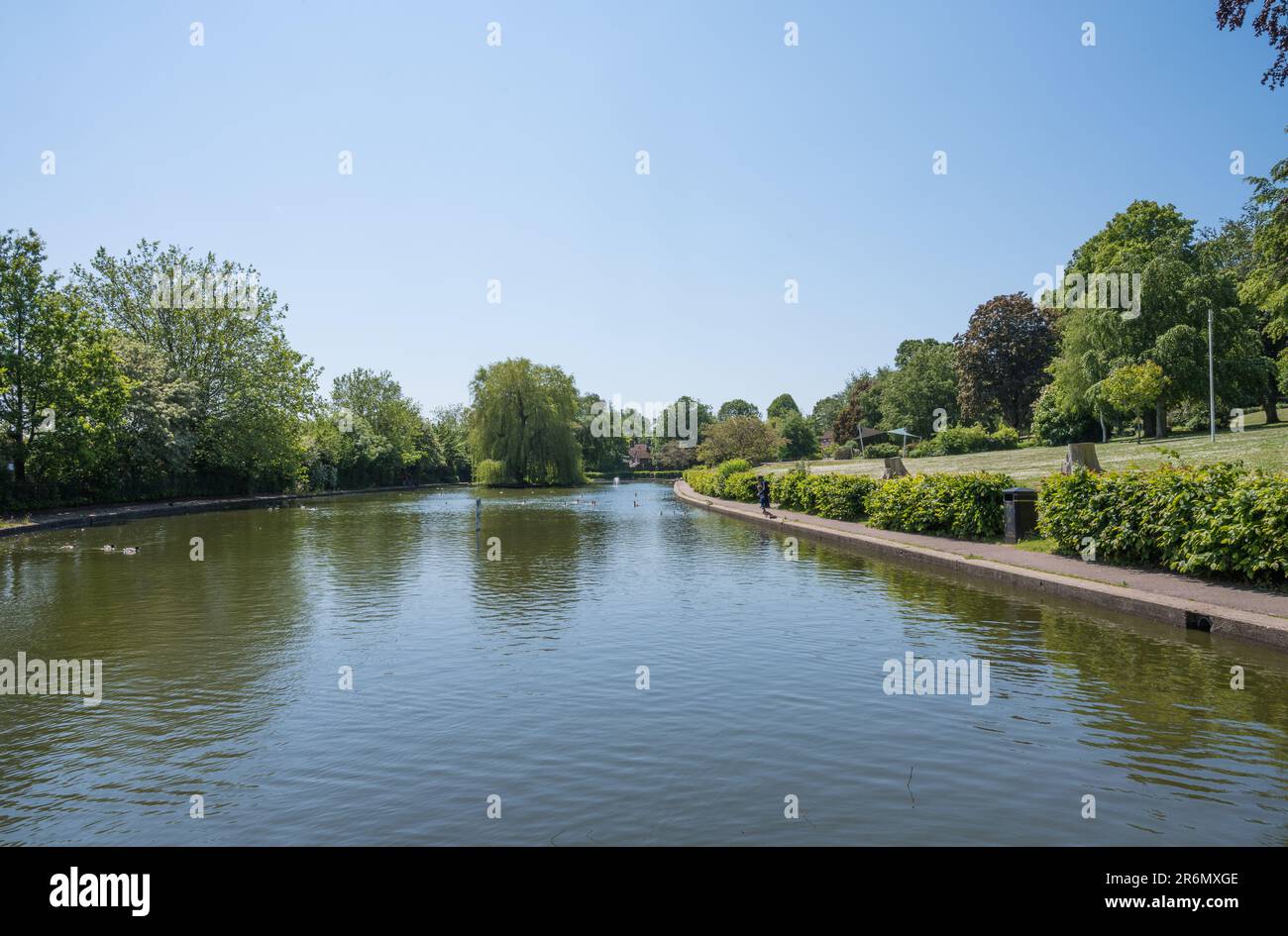 Blick über Skottowes Pond, ein künstlicher Ziersee. Lowndes Park, Chesham, Buckinghamshire, England, Großbritannien Stockfoto